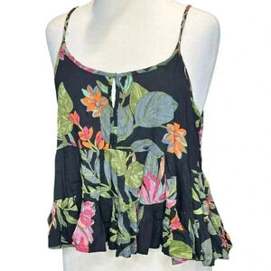 Patrons of Peace summer tank top black floral keyhole cut out women’s size M top